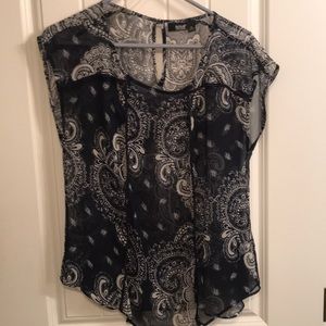Blue and white paisley top